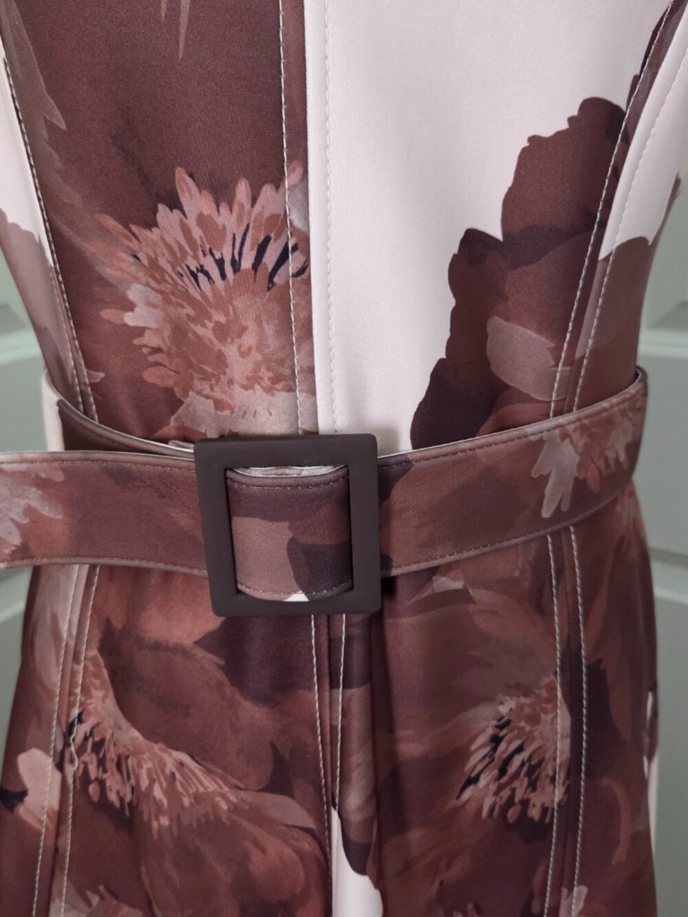 Floral V-Neck Belted Midi A-Line Dress - Picture 6 of 9